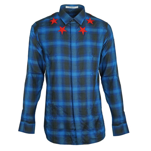 Givenchy Blue Check Star Detail Shirt 17F 6010 335 410 39